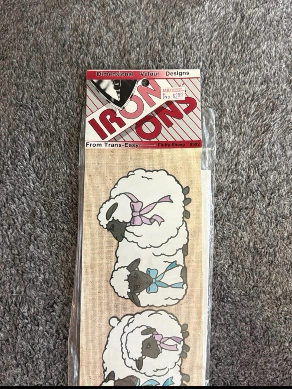 NEW Vtg 80’s Iron-Ons Trans-Easy Dimensional Velour Design - Fluffy Sheep #9592